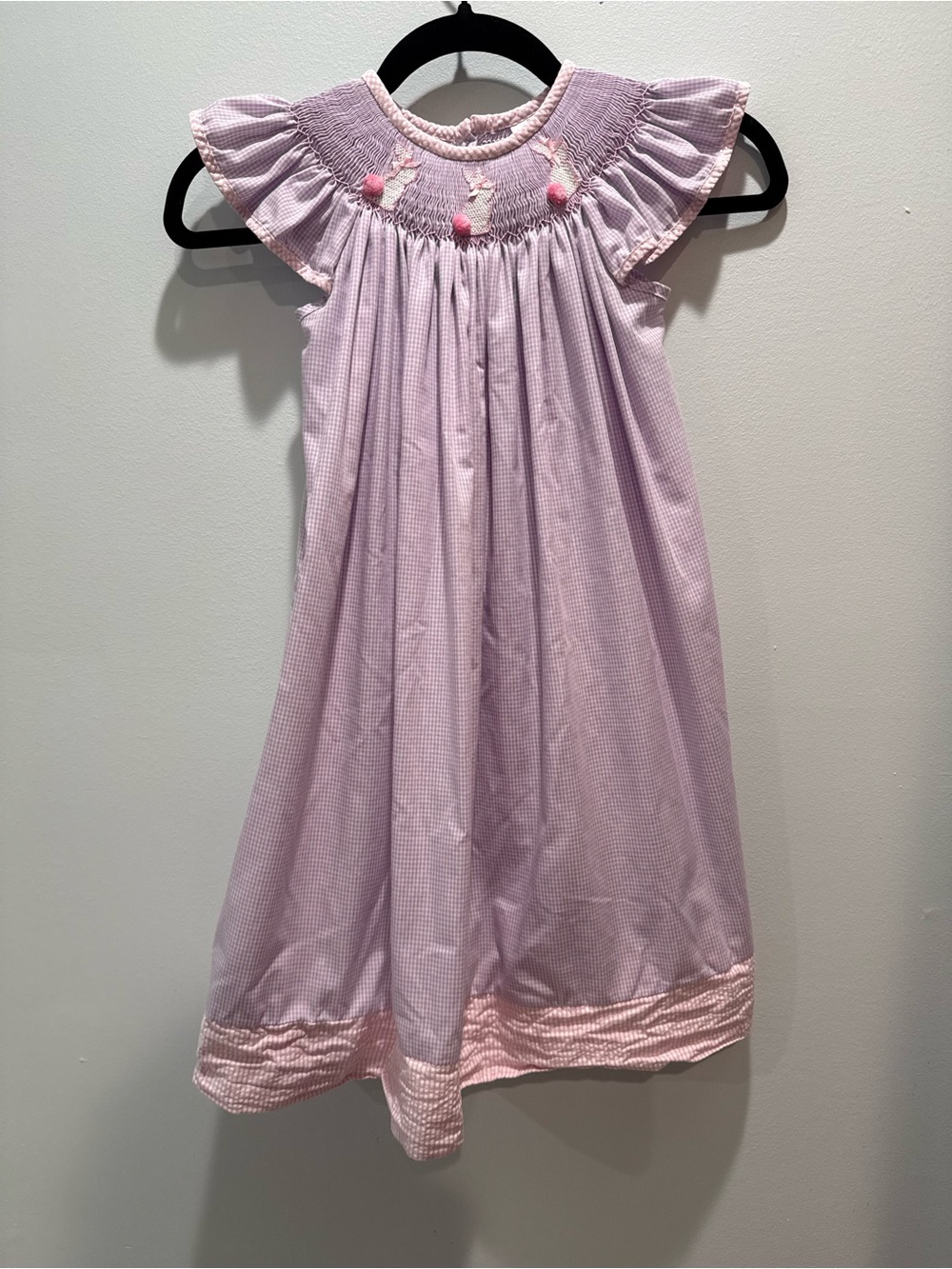 Stellybelly Hand Smocked Bunny Dress Lavender Pink Gingham Size 6 Easter